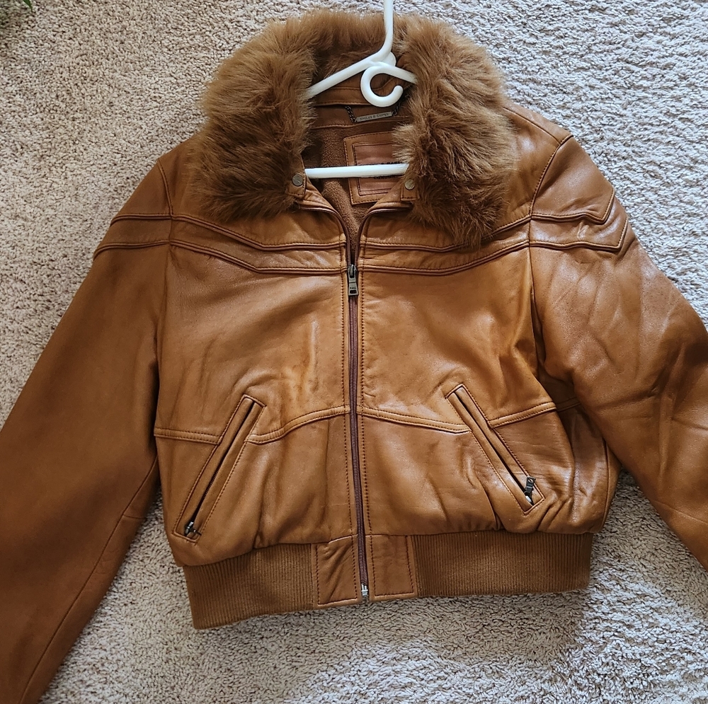 KNOLES CARTER CHESTNUT BROWN ITALIAN LAMBSKIN COAT BOMBER